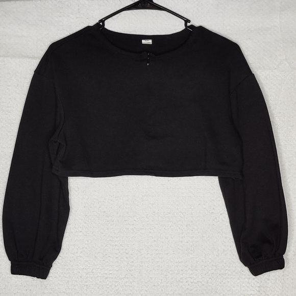 SHEIN Teen Crop Sweatshirt Sz 10-11 Black Fleece Zip Long Sleeve - Picture 11 of 13